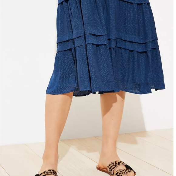 Loft New Blue Spotted Tiered Pocket Midi Dress sleeveless size 14 - Picture 3 of 13